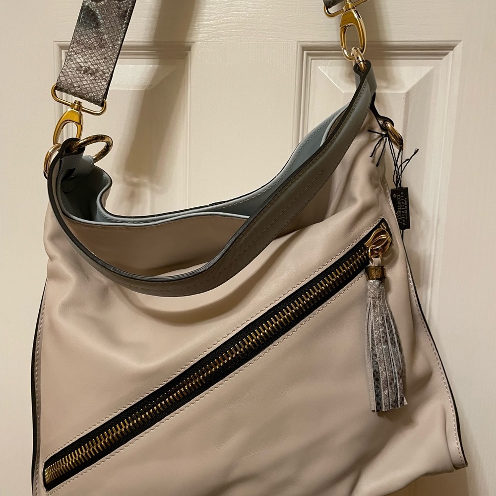 AB Bellucci Italian Off White Leather Bag